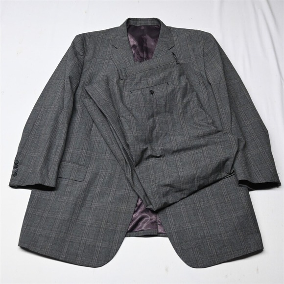 Kings'‎ Court 54 Gray Plaid Big Tall 46x30 Mens Sport Coat Jacket Pants Suit